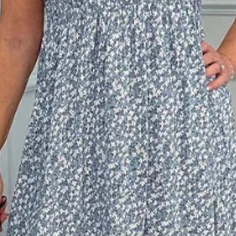 🎉🛍️Hot Promotion 50% OFF💃Women's Elegant Floral Print High-Waisted Ruffle Cap Sleeve Dress