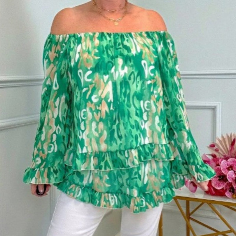 ✨2025 Fashion New 50% OFF💝Printed One-Shoulder Long Sleeve Women's Chiffon Shirt