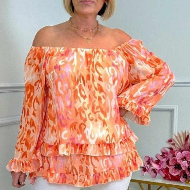 ✨2025 Fashion New 50% OFF💝Printed One-Shoulder Long Sleeve Women's Chiffon Shirt