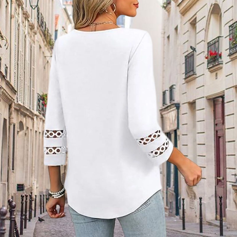 Women’s Solid Casual V-Neck Top with 3/4 Sleeves