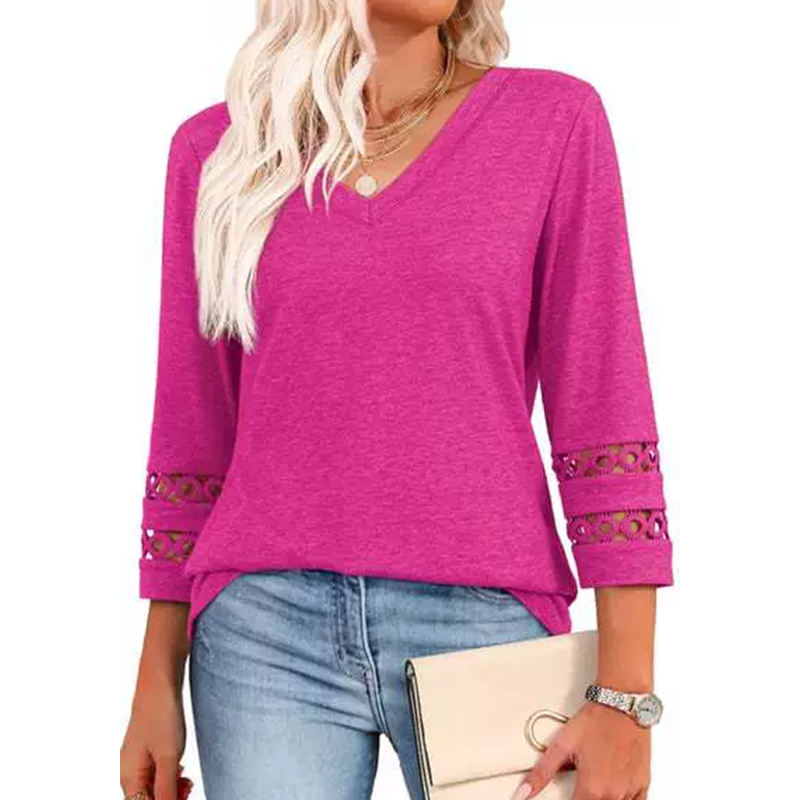 Women’s Solid Casual V-Neck Top with 3/4 Sleeves
