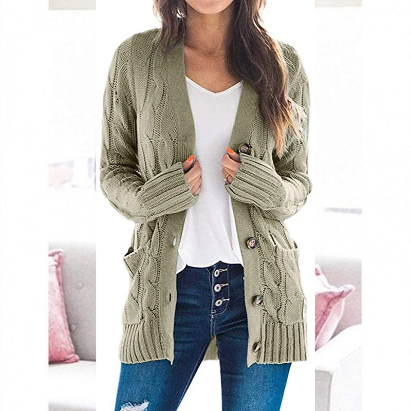 Women's Fall Casual Long Sleeve Button Down Open Front Cable Knit Cardigan Sweater Coat