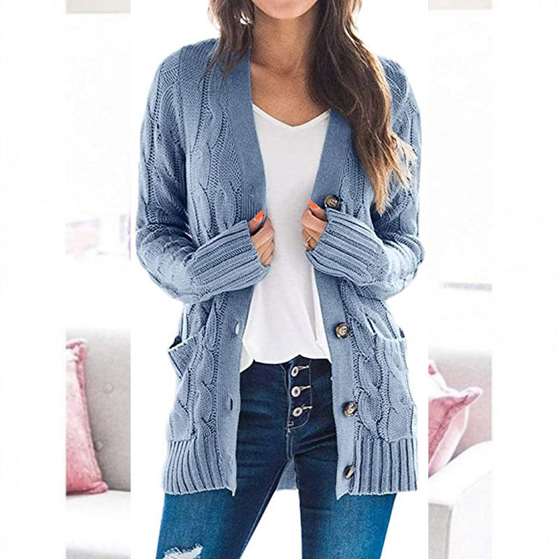 Women's Fall Casual Long Sleeve Button Down Open Front Cable Knit Cardigan Sweater Coat