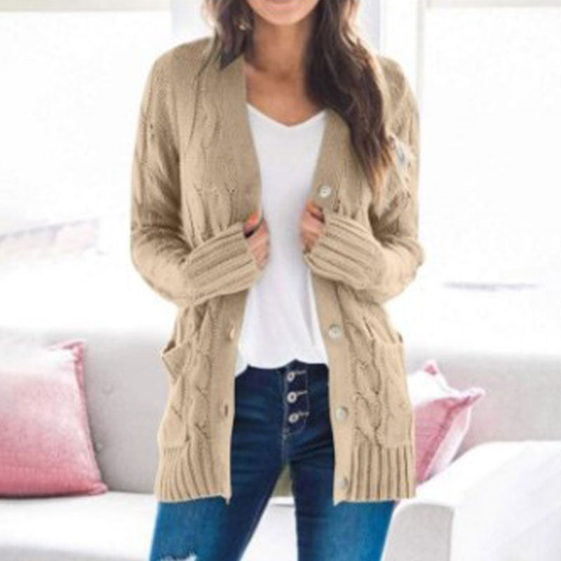 Women's Fall Casual Long Sleeve Button Down Open Front Cable Knit Cardigan Sweater Coat