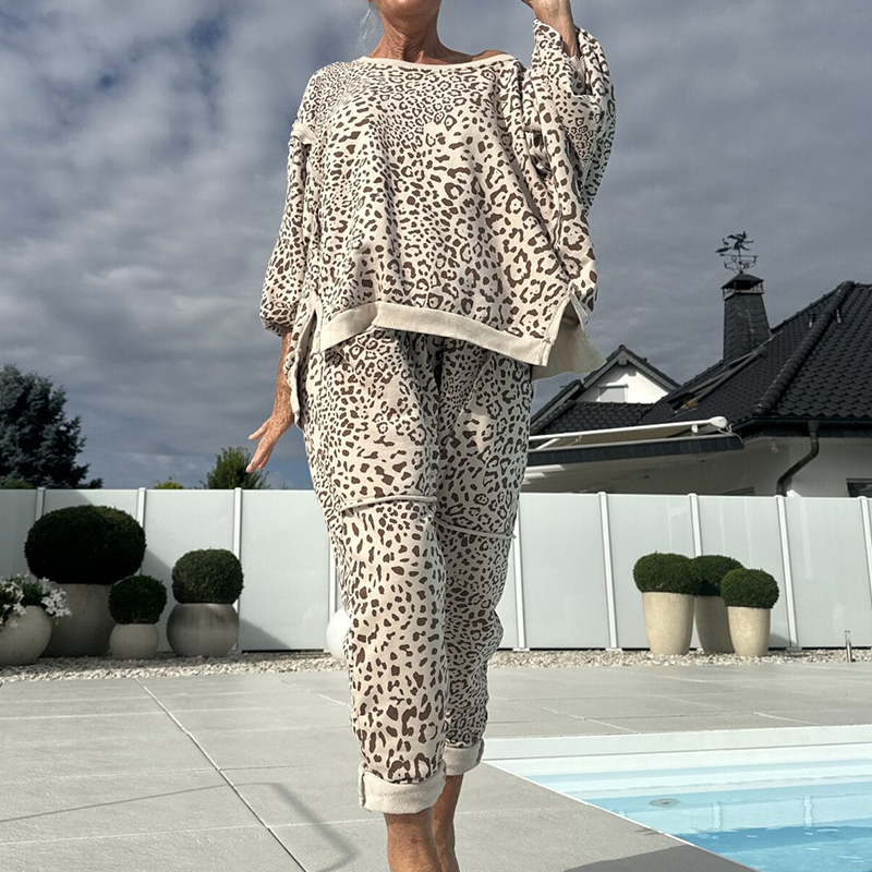 Shipping Free - Women's Leopard Print Top & Pants 2-Piece Set ☕