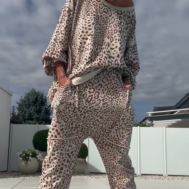 Shipping Free - Women's Leopard Print Top & Pants 2-Piece Set ☕