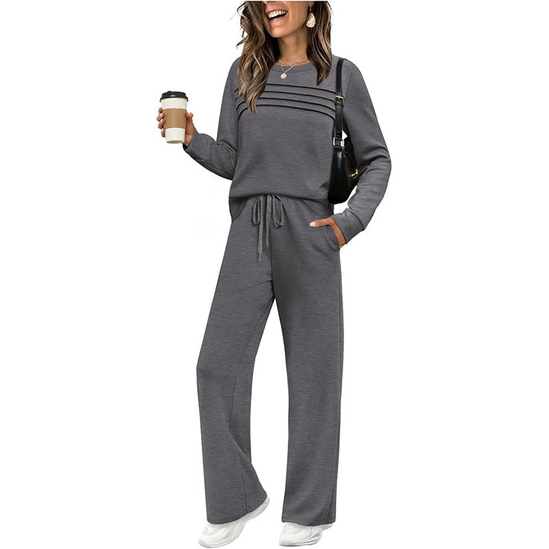 🌸Women's Crew Neck Top & Drawstring Pants Set