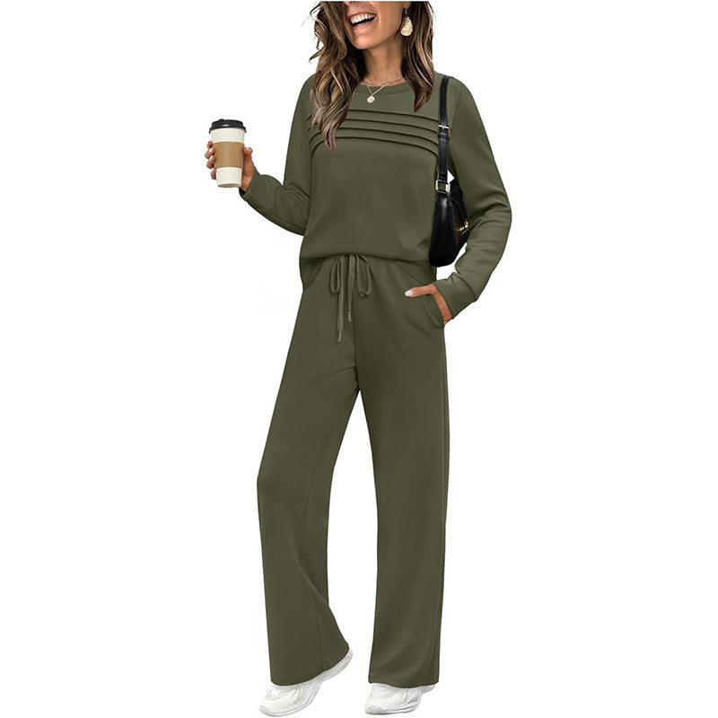 🌸Women's Crew Neck Top & Drawstring Pants Set