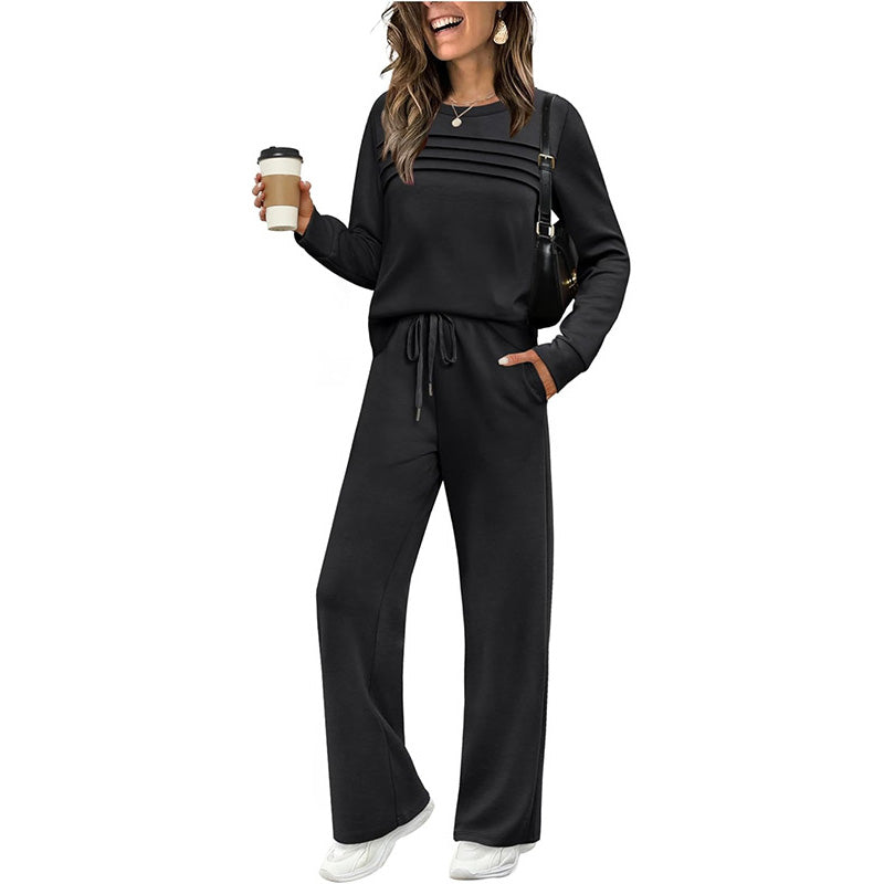 🌸Women's Crew Neck Top & Drawstring Pants Set