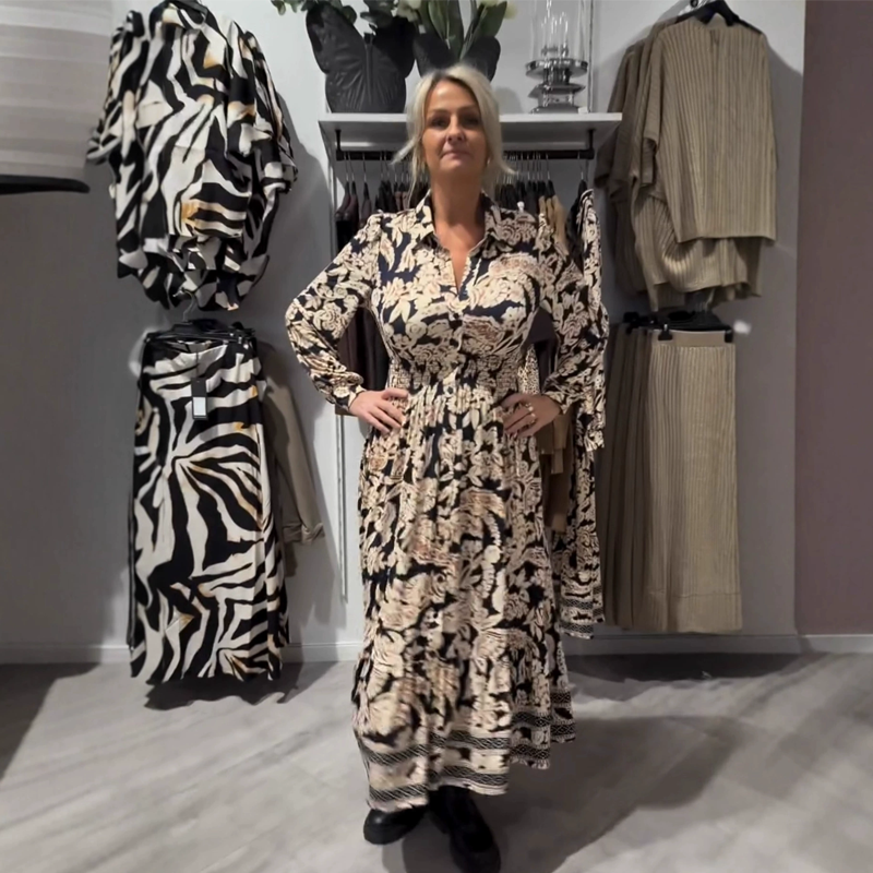 šGraceful Floral Print Long Sleeve Dress