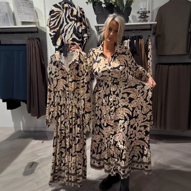 šGraceful Floral Print Long Sleeve Dress