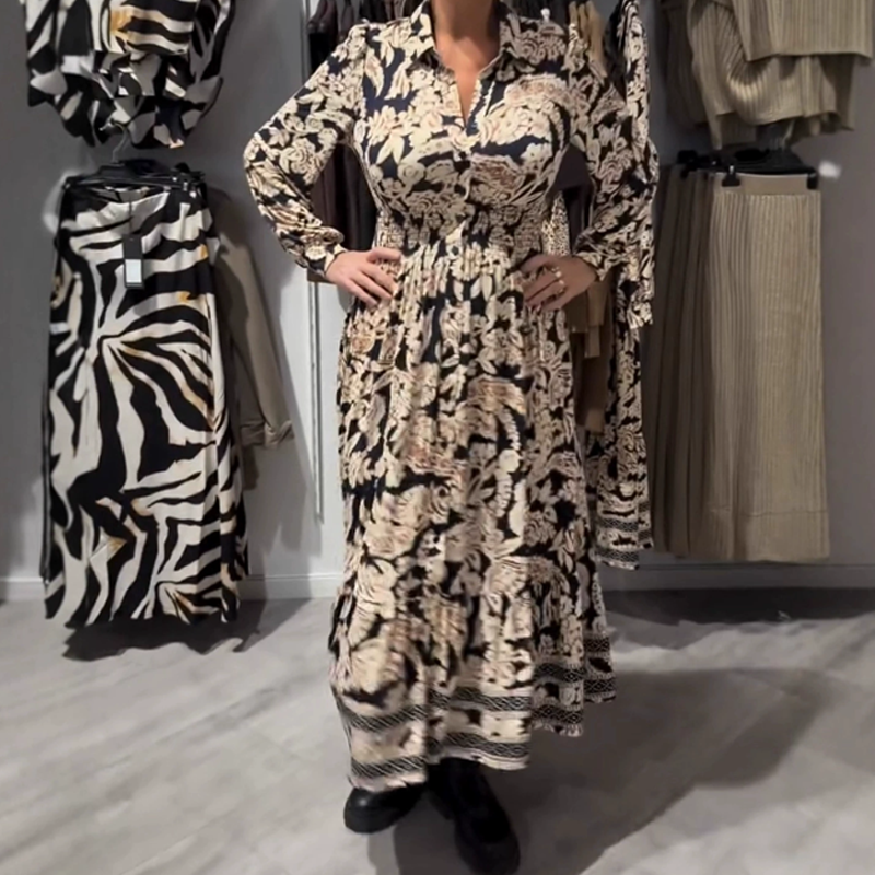 šGraceful Floral Print Long Sleeve Dress