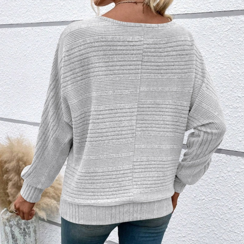 💗LAST DAY - PROMOTION💗Solid Round-Neck Striped Top with Long Sleeves