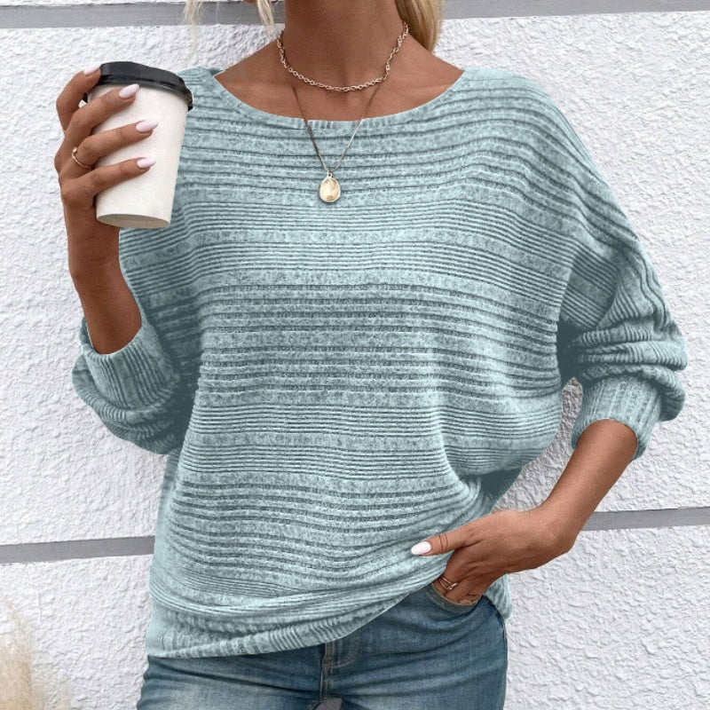 💗LAST DAY - PROMOTION💗Solid Round-Neck Striped Top with Long Sleeves