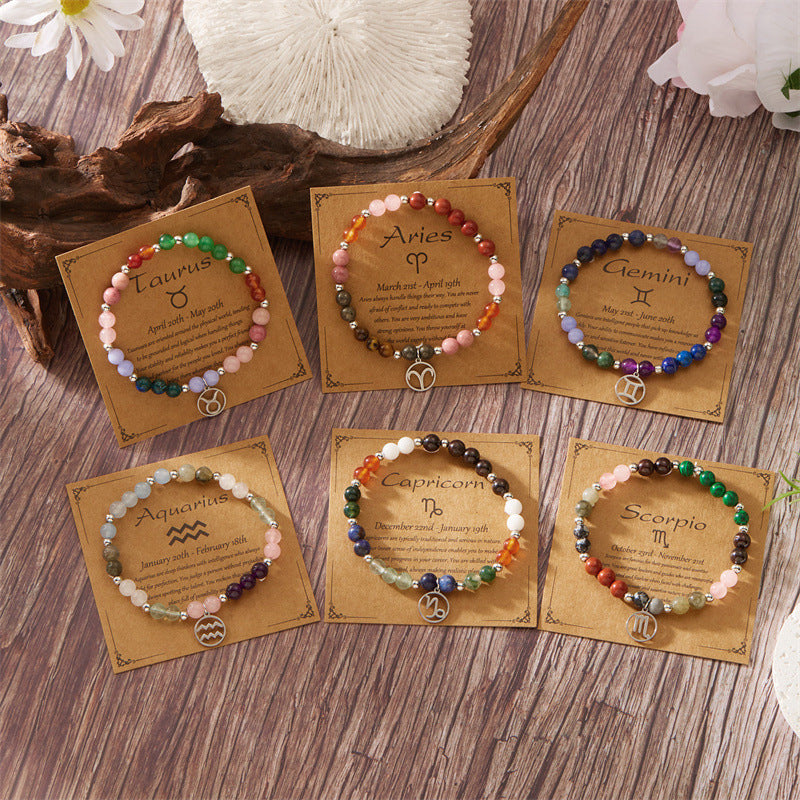 ✨12 Zodiac Stone Beaded Bracelet with Astrological Sign Charm