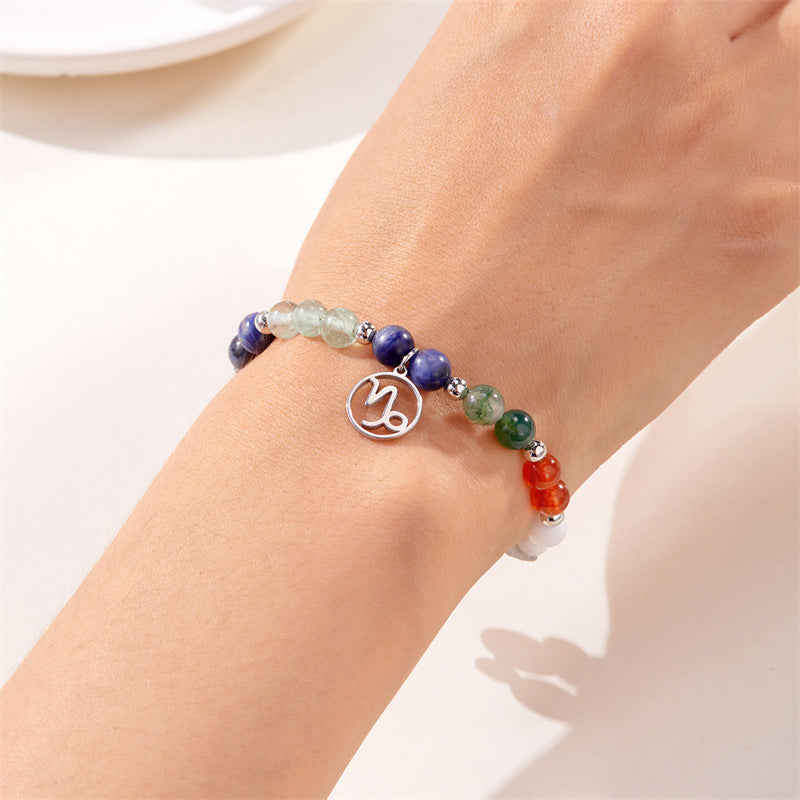 ✨12 Zodiac Stone Beaded Bracelet with Astrological Sign Charm