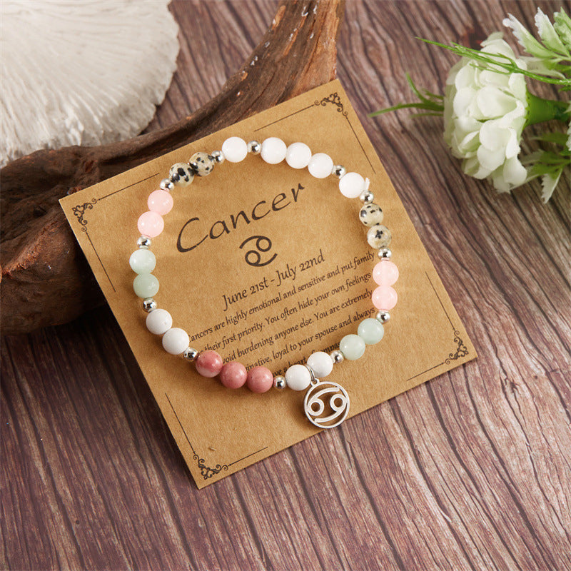 ✨12 Zodiac Stone Beaded Bracelet with Astrological Sign Charm