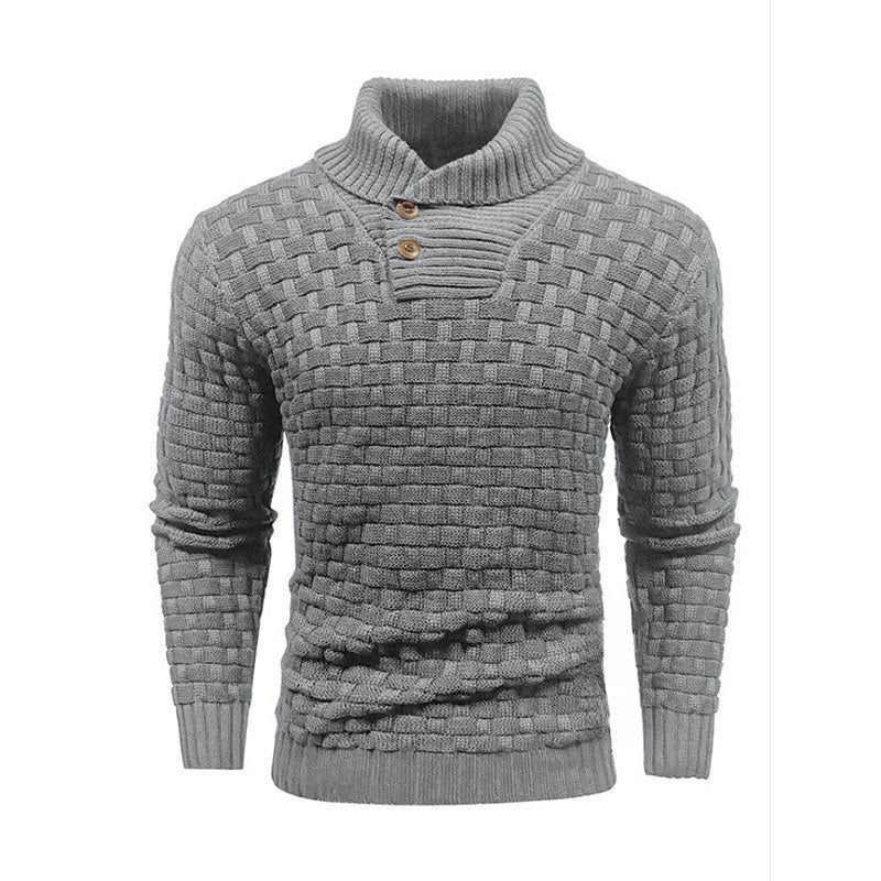 Men’s Textured Stand Collar Sweater – Wool Blend, Slim Fit for Business/Leisure