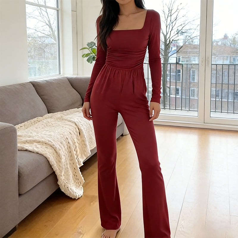 Women’s Elegant Square Neck Wide-Leg Jumpsuit