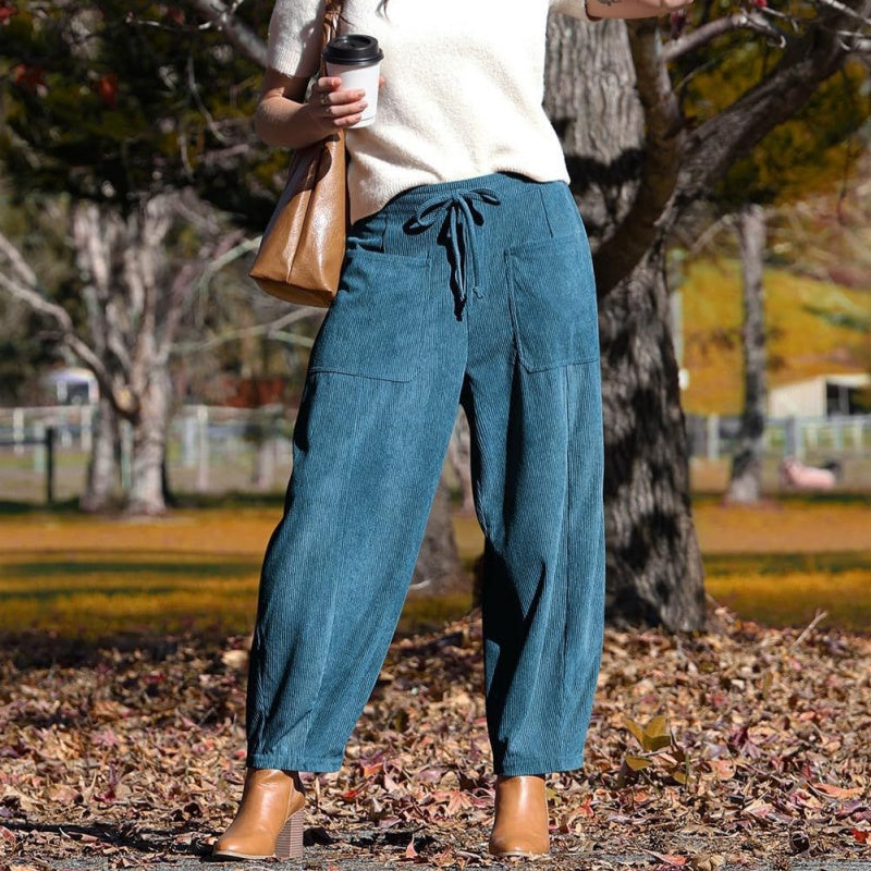 Women's High Waisted Corduroy Barrel Pants