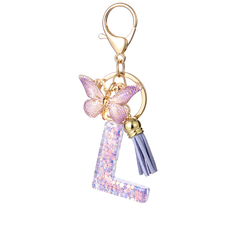 Glitter Initial Keychain with Tassel Pendant