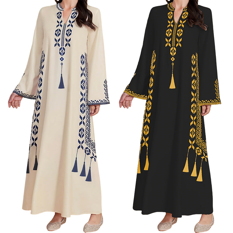 Women's Ethnic Print V-Neck Kaftan Dress