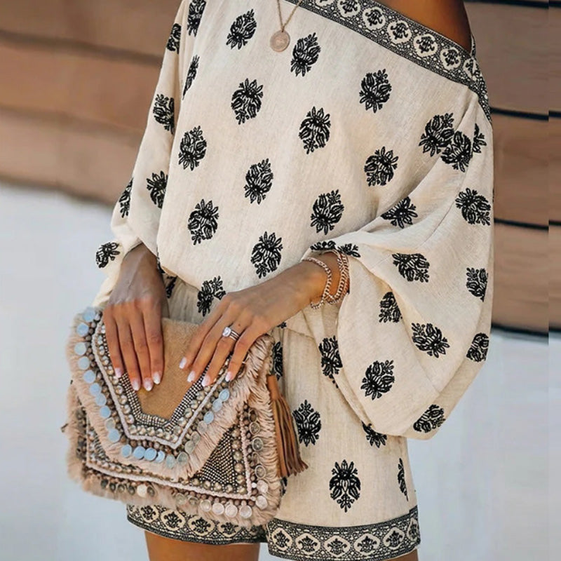 đ„While Supplies Last 50% OFF!đ Bohemian Off-Shoulder Printed Jumpsuit Set