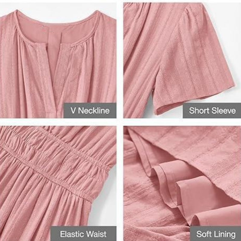 💜 LAST DAY PROMOTION - 50%OFF 💜💐Women's Lightweight Short Sleeve V Neck Elastic Waist Dress