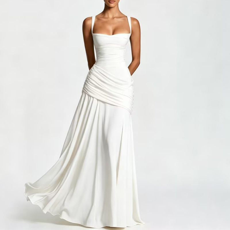 Women's Ruched Bodice Square Neck Maxi Dress