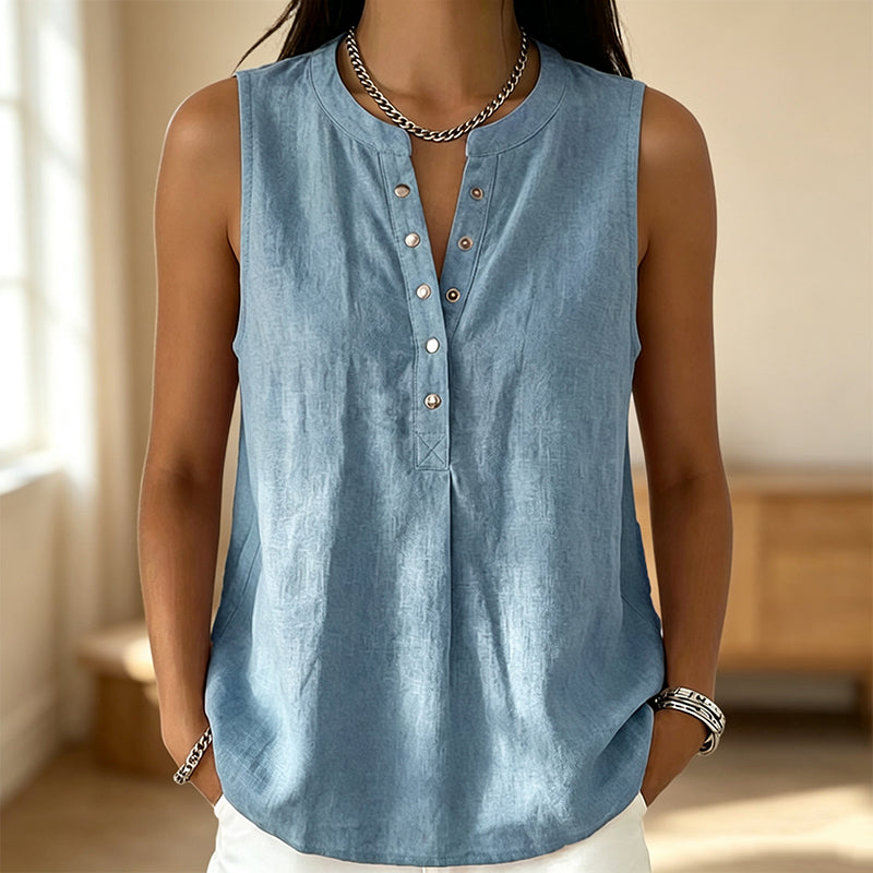 🏖️Summer Hot Sale 60% OFF🏝️👚Women's Casual Sleeveless Button-Front Top✨