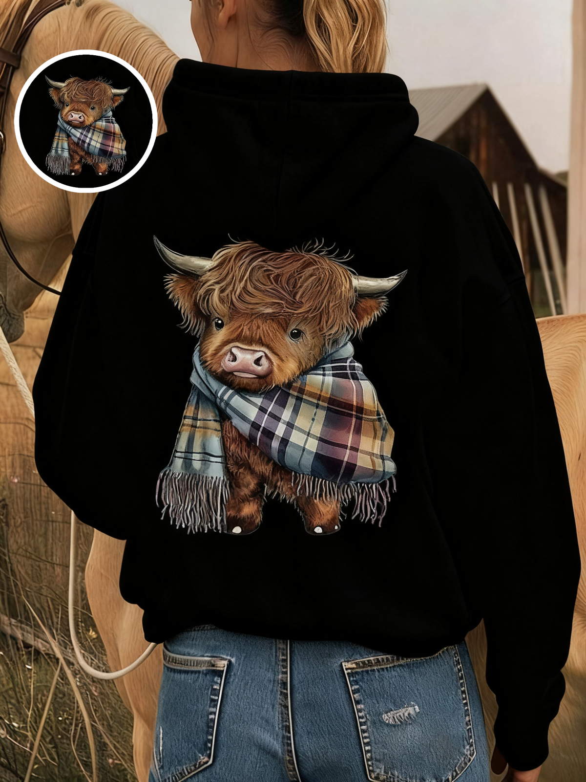 🎄HOT SALE 50% OFF!!🎁Cute Highland Cow Cozy Fleece-Lined Hooded Sweatshirt🦬