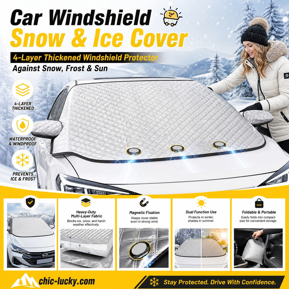 ⏳🖤Black Friday Sale: ONLY ￡14.99!!🔥Clear Your Windshield Instantly! Magnetic Frost & Snow Cover❄️