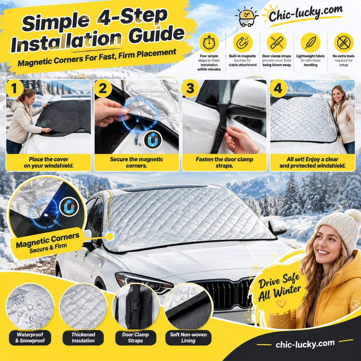 ⏳🖤Black Friday Sale: ONLY ￡14.99!!🔥Clear Your Windshield Instantly! Magnetic Frost & Snow Cover❄️