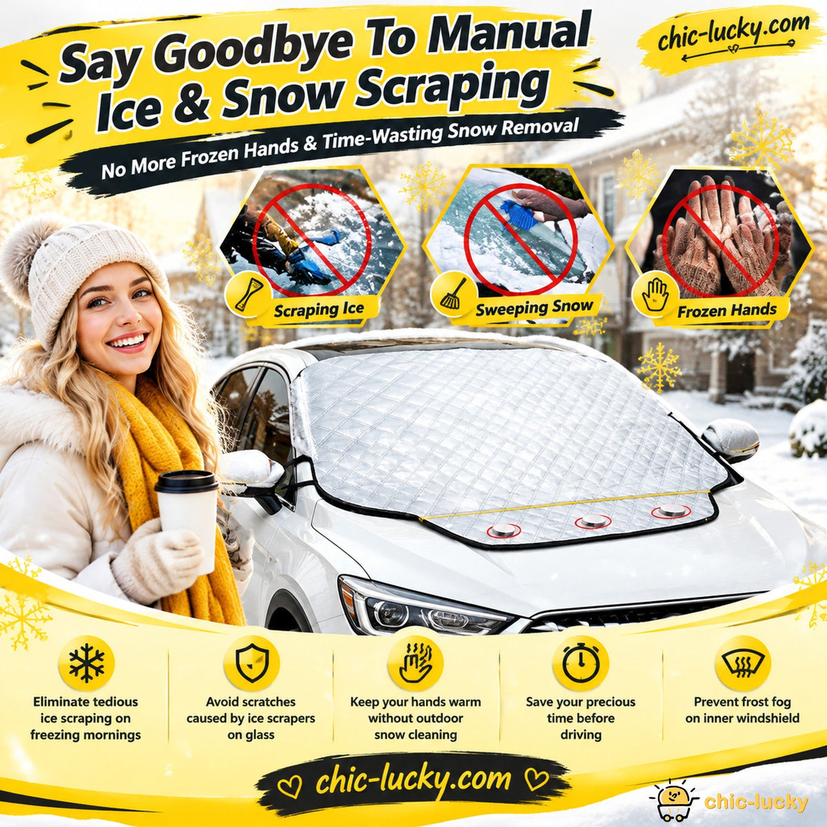 ⏳🖤Black Friday Sale: ONLY ￡14.99!!🔥Clear Your Windshield Instantly! Magnetic Frost & Snow Cover❄️