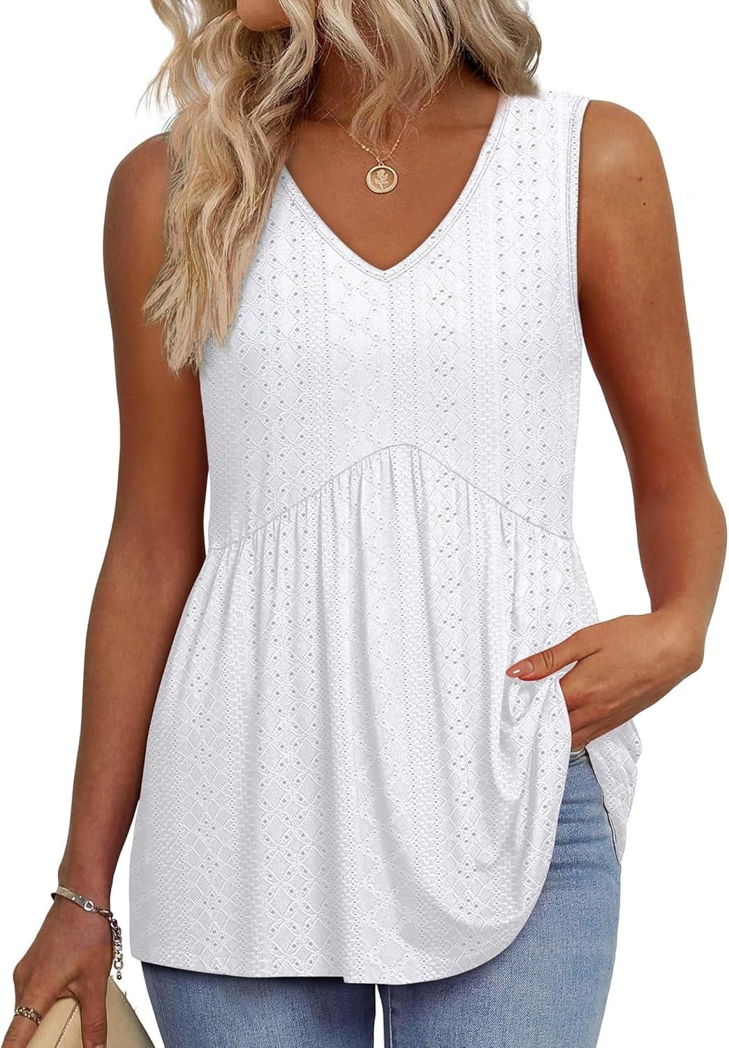 💜LAST DAY PROMOTION - 49%OFF💜Women's Print Flowy Sleeveless V Neck Peplum Tank Tops