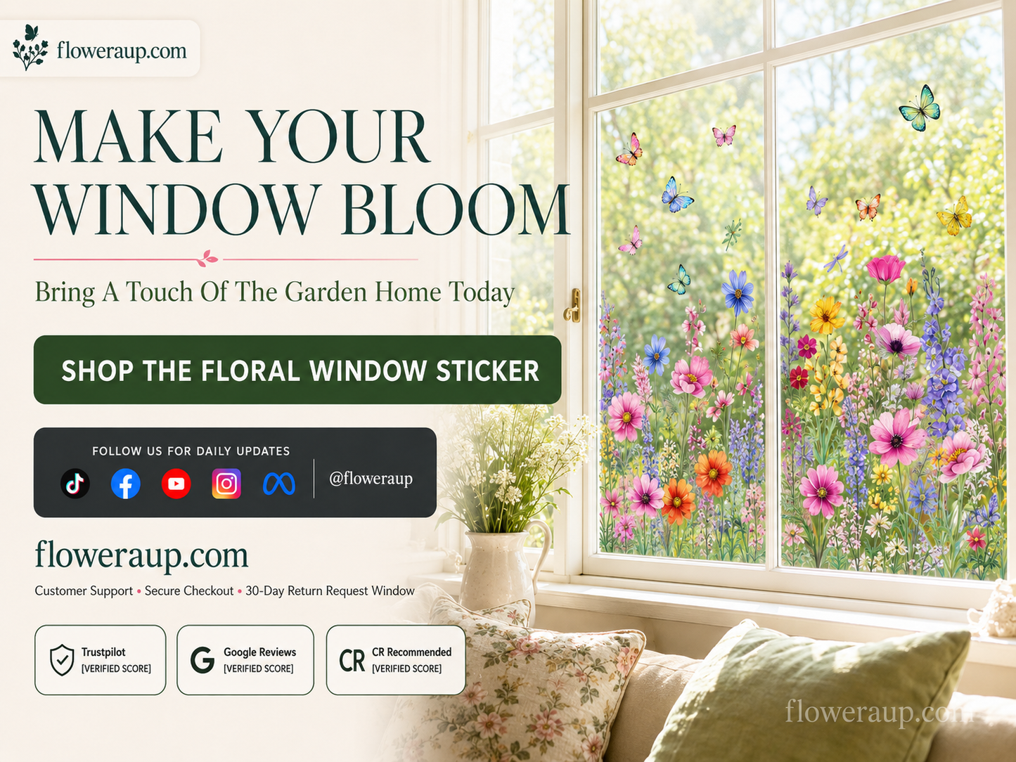 💐Colorful Floral Bouquet Window Sticker🖼️ Make Your Window Beautiful in Seconds! Cut to any size you like!