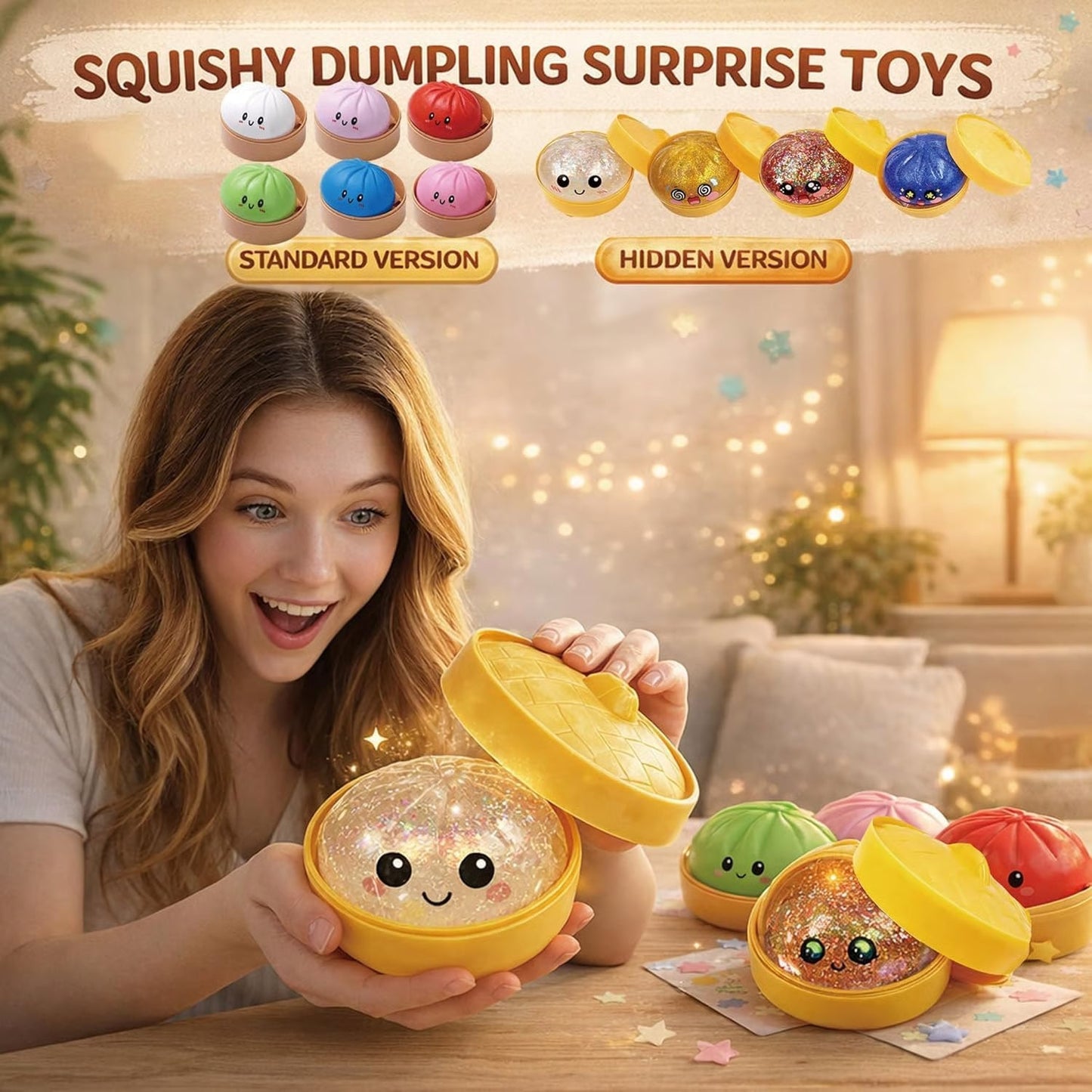 🔥Last Day 50% OFF🎁Glitter Dumpling Squishy Steamer Blind Box Surprise Squeeze Fun