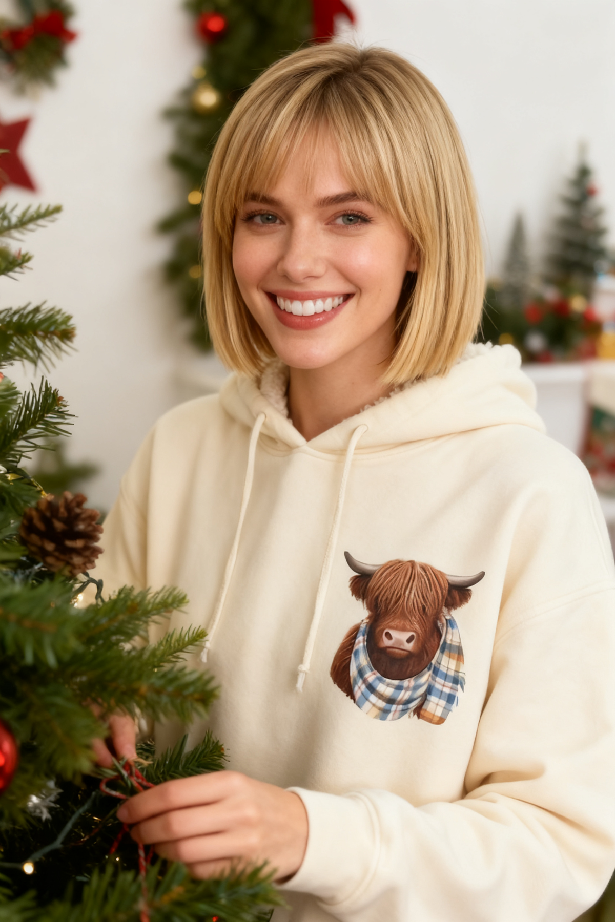 🎄HOT SALE 50% OFF!!🎁Cute Highland Cow Cozy Fleece-Lined Hooded Sweatshirt🦬