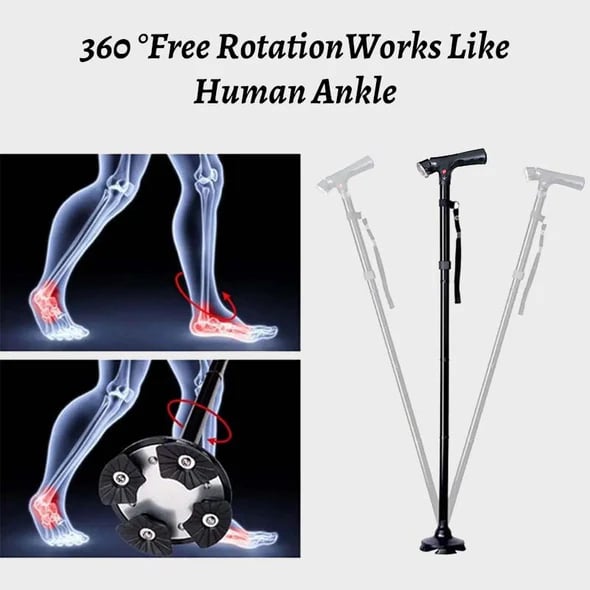 🦯LIMITED-TIME 50% OFF! 💡 Multifunction Folding Walking Cane – Built-In Light, Emergency Alarm, Quad Base & 5-Level Height Adjustment✨
