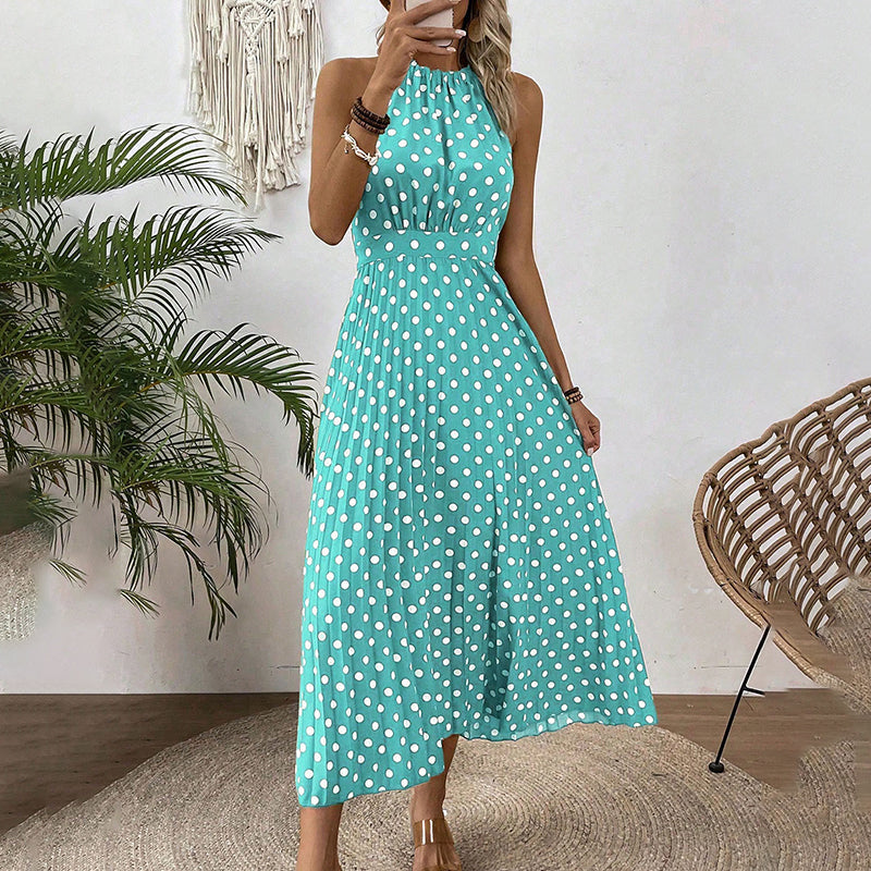 👗 LIMITED-TIME 50% OFF! ✨ Polka Dot Halter Neck Dress – Flowy, Flattering, Retro-Chic 🌼