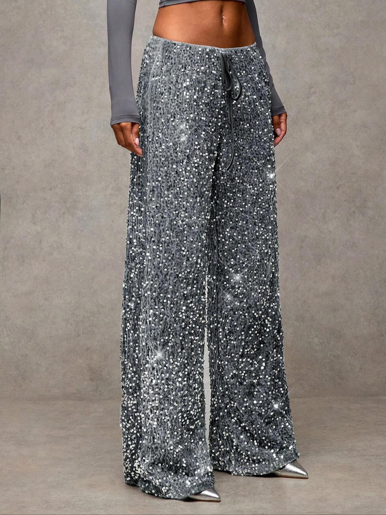 💖LAST DAY SALE 50% OFF🥰Women's Sequin Sparkle Wide Leg Pants with Elastic Waistband