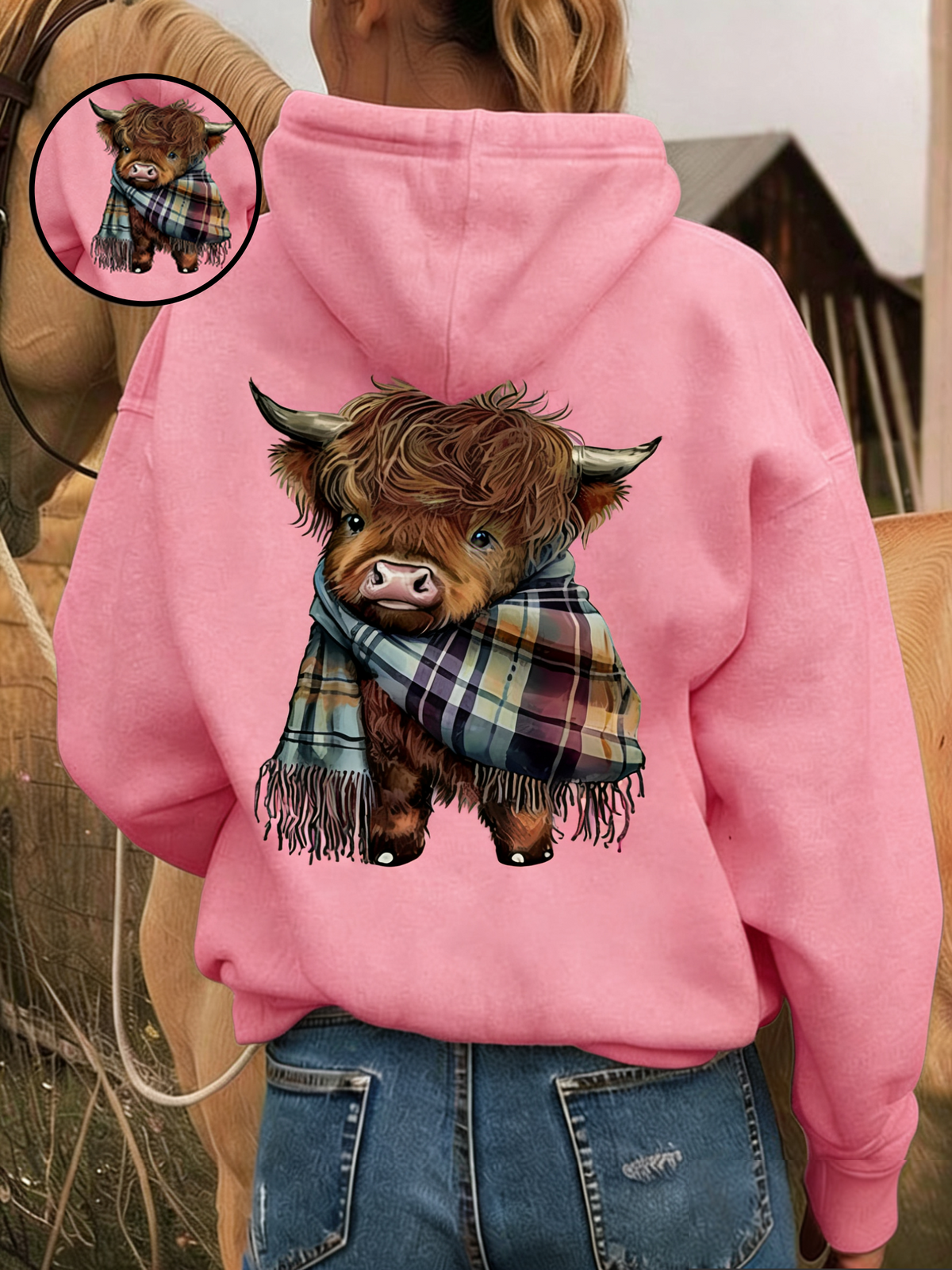 🎄HOT SALE 50% OFF!!🎁Cute Highland Cow Cozy Fleece-Lined Hooded Sweatshirt🦬