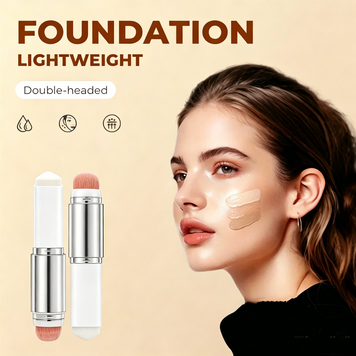 🎁🎁Last Day BUY 1 GET 1 FREE🎉Cover Cream Stick V w/ Detachable Brush - Korean Skin Care Color-Changing Foundation Stick with Collagen Capsules (0.45 oz)