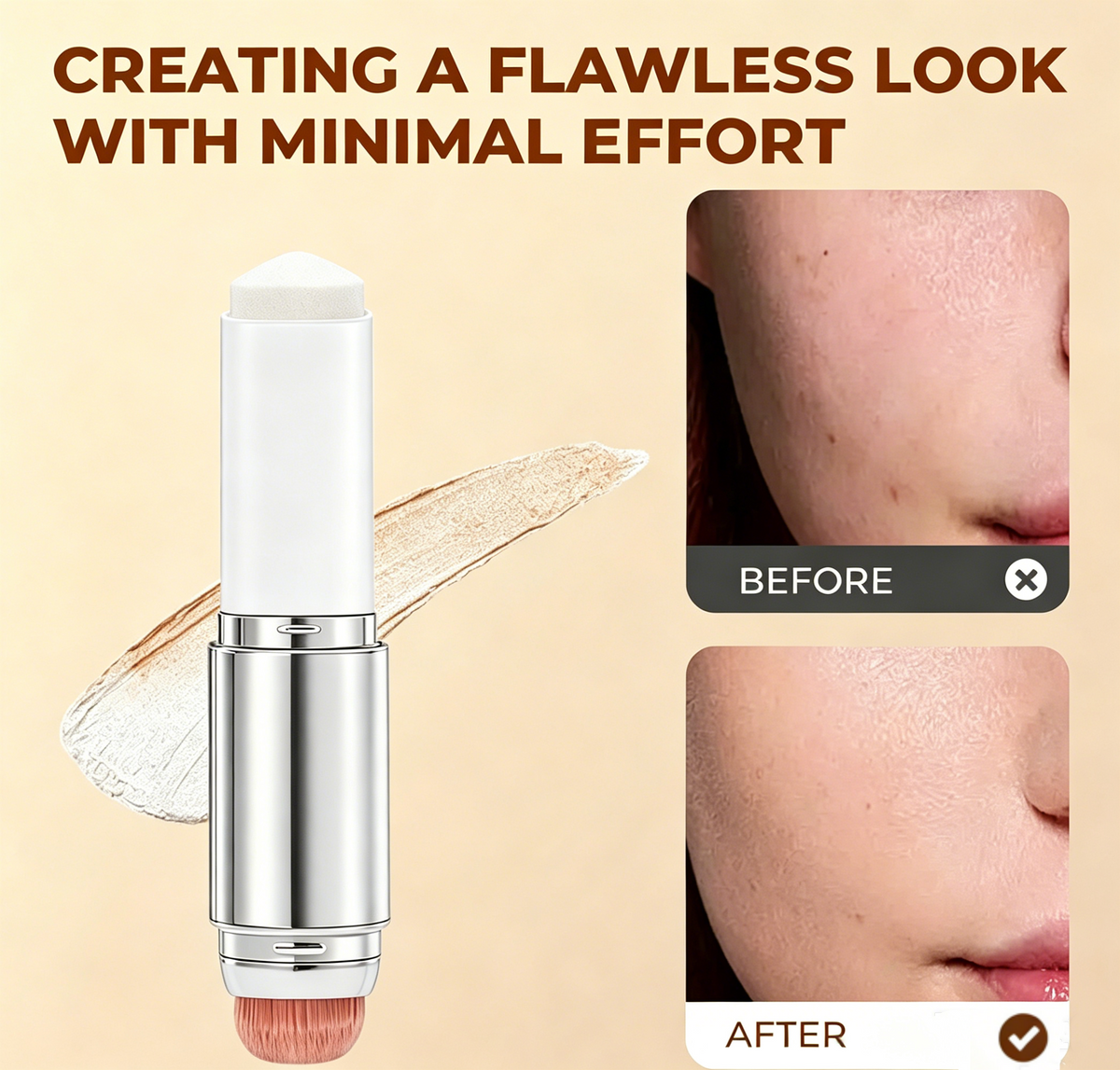 🎁🎁Last Day BUY 1 GET 1 FREE🎉Cover Cream Stick V w/ Detachable Brush - Korean Skin Care Color-Changing Foundation Stick with Collagen Capsules (0.45 oz)