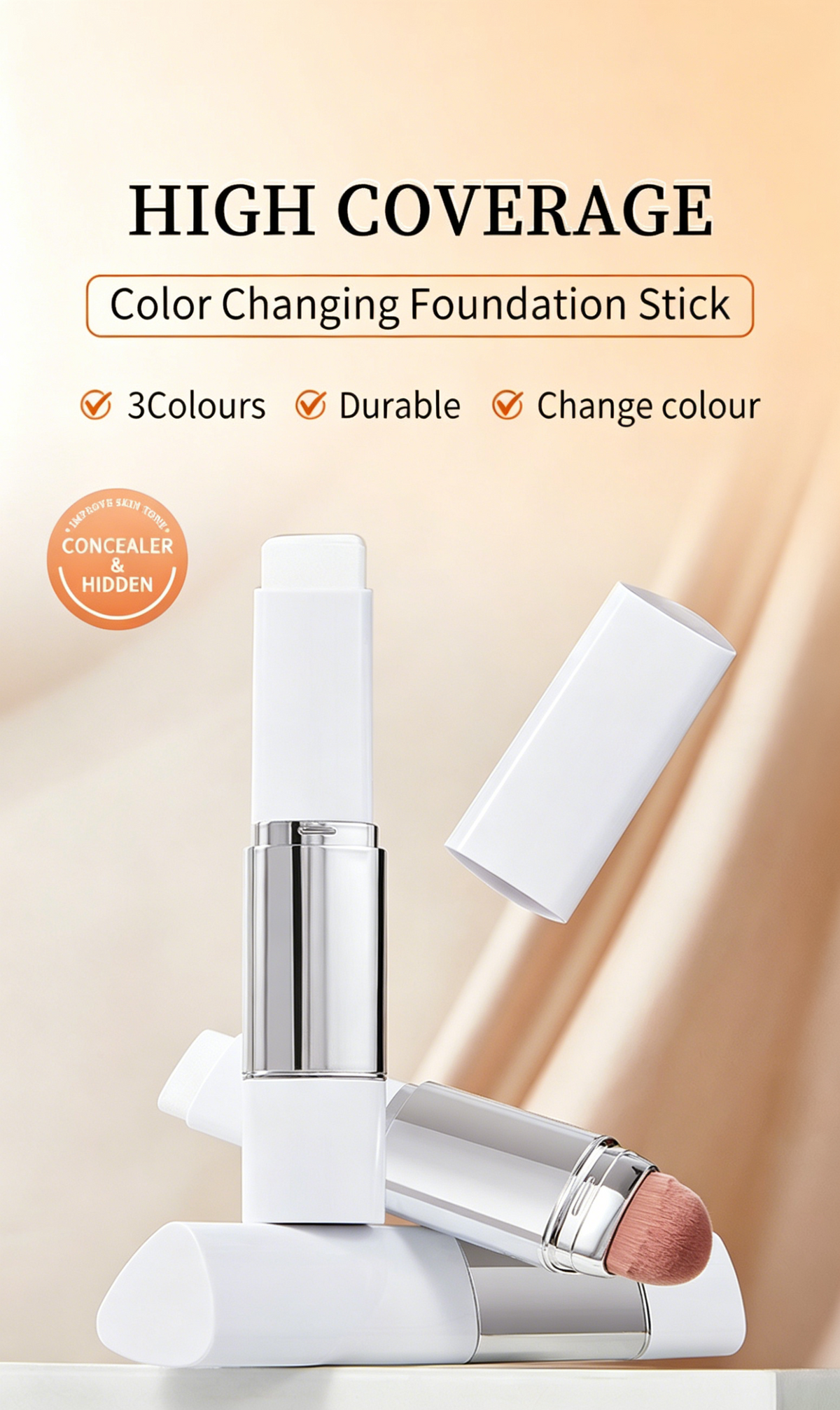 🎁🎁Last Day BUY 1 GET 1 FREE🎉Cover Cream Stick V w/ Detachable Brush - Korean Skin Care Color-Changing Foundation Stick with Collagen Capsules (0.45 oz)