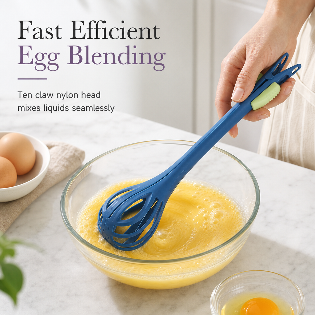 2-in-1 Egg Whisk and Food Tongs Kitchen Tool