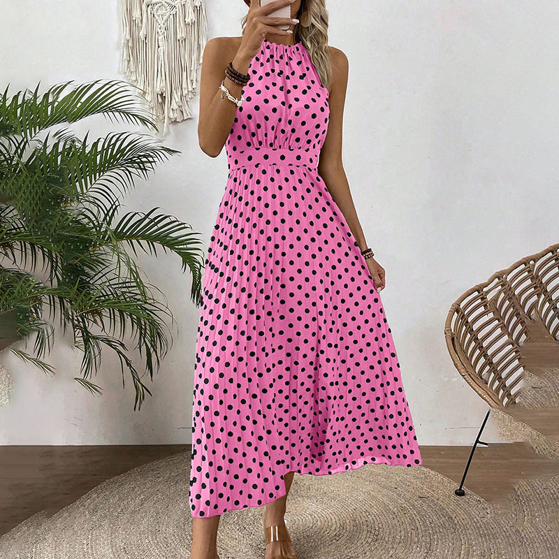 👗 LIMITED-TIME 50% OFF! ✨ Polka Dot Halter Neck Dress – Flowy, Flattering, Retro-Chic 🌼