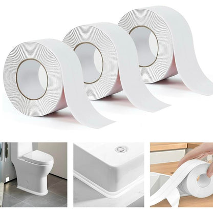 Bath Sealant Strip Self Adhesive 3 Rolls Caulk Tape White Waterproof Seal for Toilet Bathtub Shower Sink Wall Corner Kitchen with Sealing Tool 3.2m Length 38mm Width