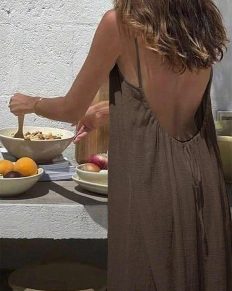 ❄️💕Hot Sale 50% OFF!💃Women's Solid Color Backless Cami Dress