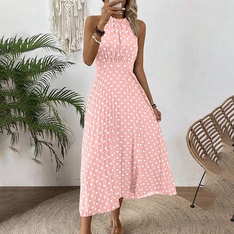 👗 LIMITED-TIME 50% OFF! ✨ Polka Dot Halter Neck Dress – Flowy, Flattering, Retro-Chic 🌼